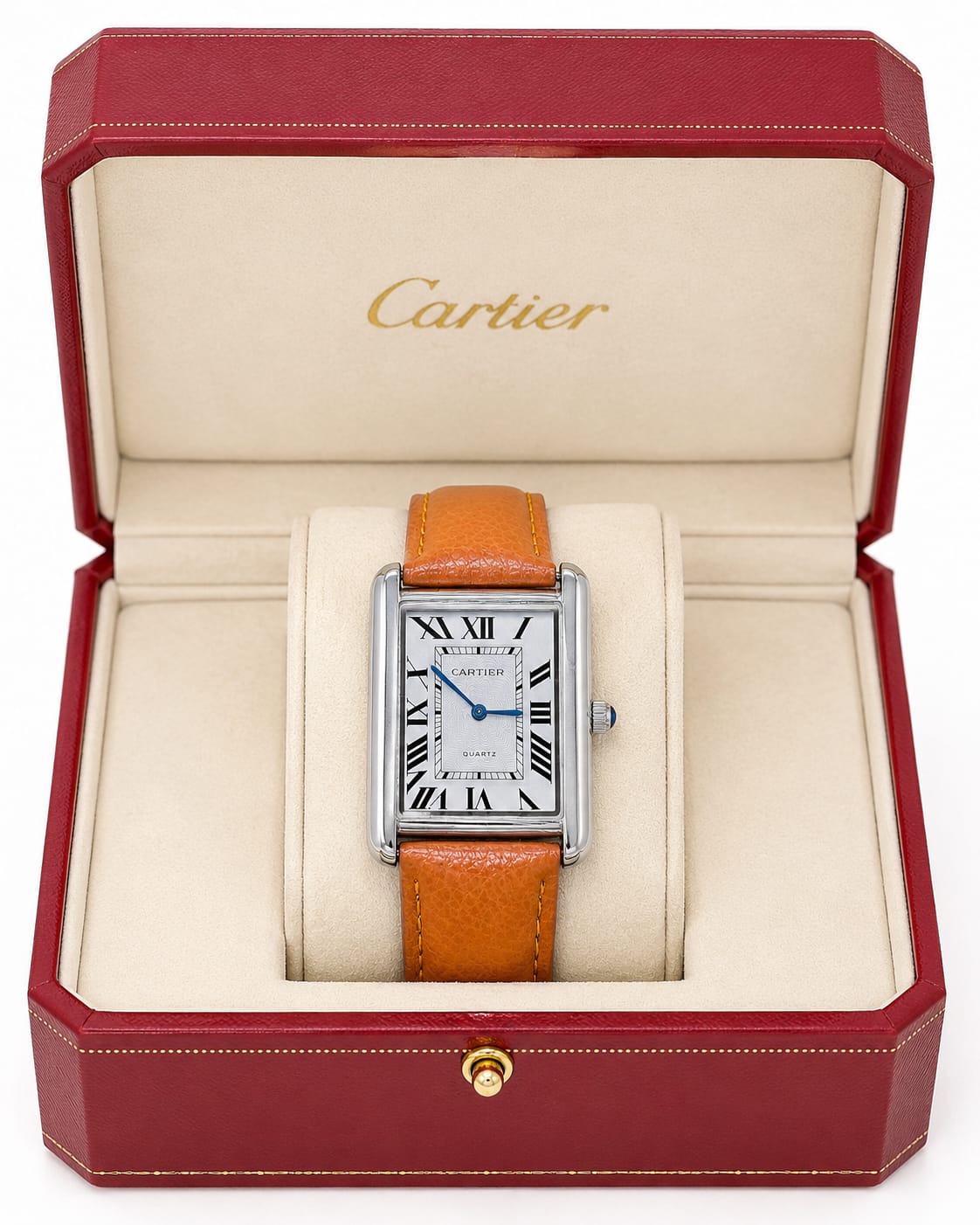 Cartier Tank Quartz Watch - Stainless Steel &  Leather Strap