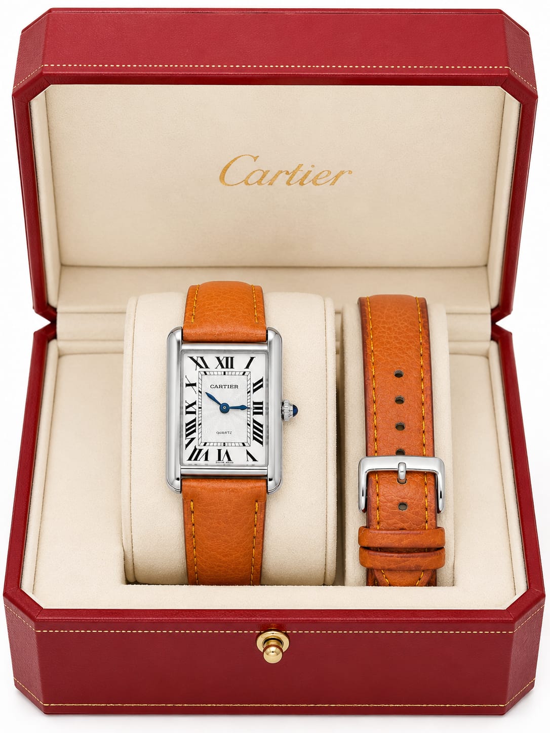 Cartier Tank Quartz Watch - Stainless Steel &  Leather Strap