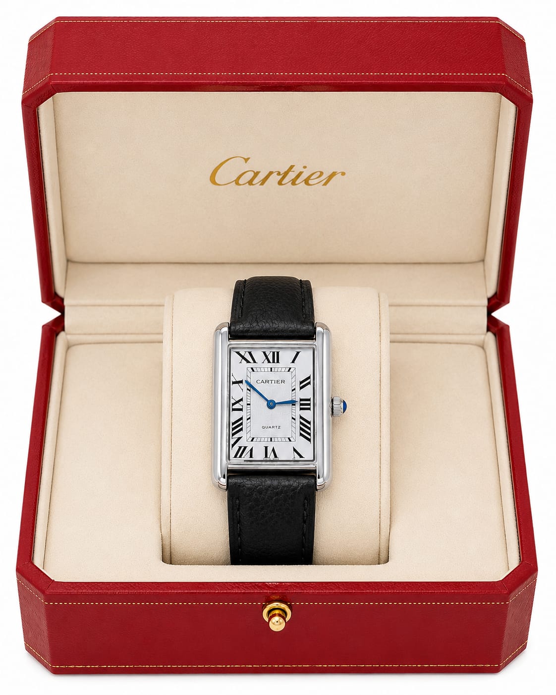 Cartier Tank Quartz Watch - Stainless Steel &  Leather Strap