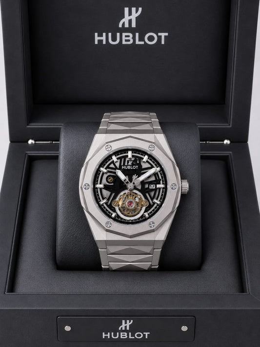 Hublot Skeleton Semi Automatic Luxury Watch – Silver Steel Edition