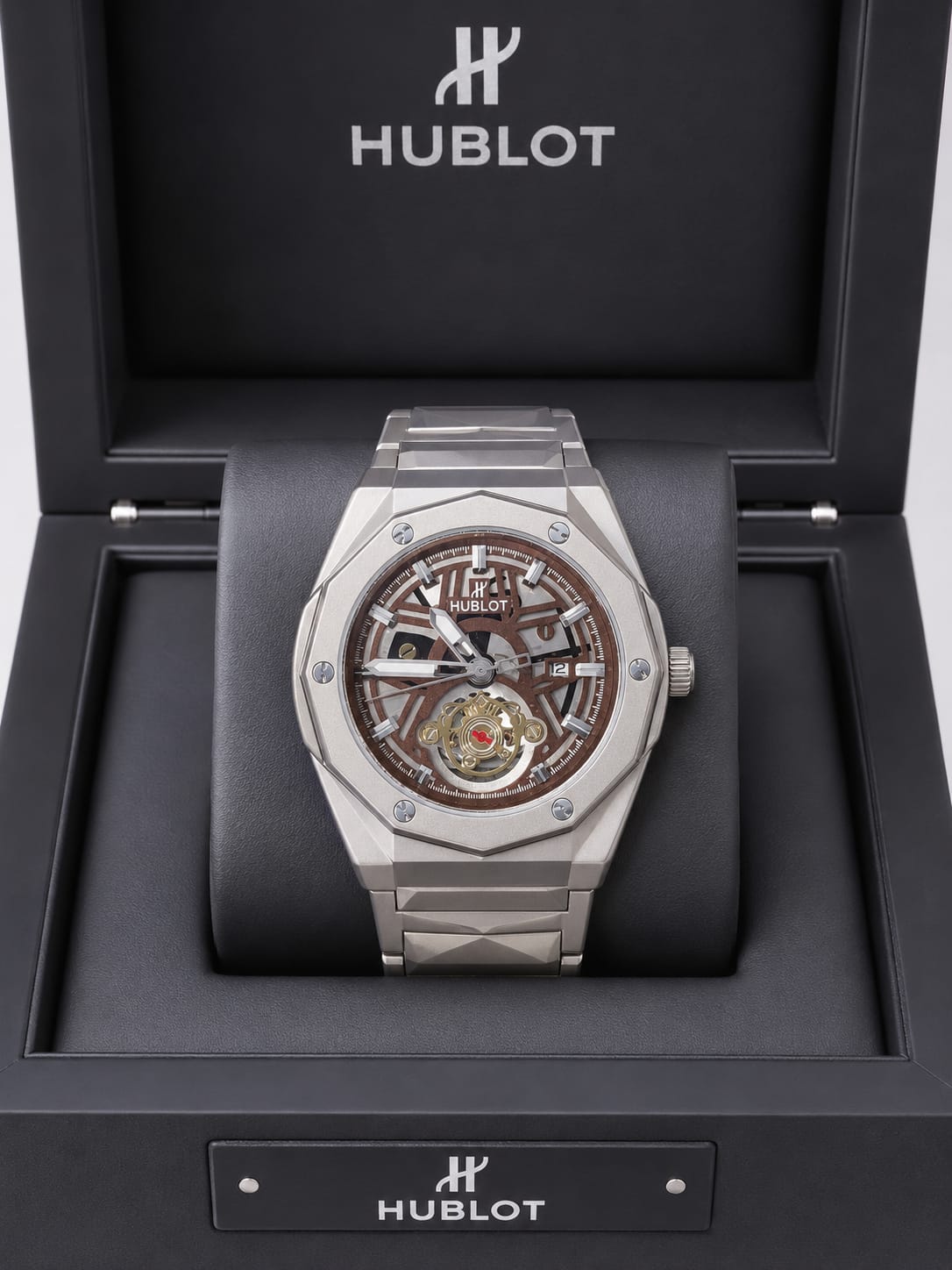 Hublot Skeleton Semi Automatic Luxury Watch – Silver Steel Edition